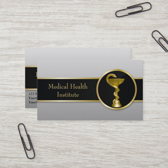 Carte De Visite Gold Médicale Hygieia Bowl Professionnel (Devant/Arrière en situation)