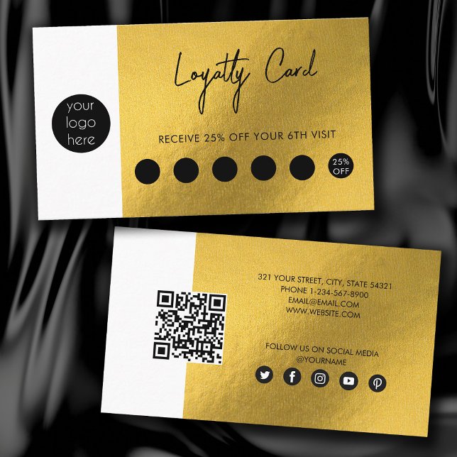 Carte De Visite Gold Metallic Foil Business Logo QR Code Loyauté (Créateur téléchargé)