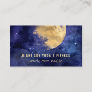 Carte De Visite Gold Moon Blue Aquarelle Nuit Ciel Nebula