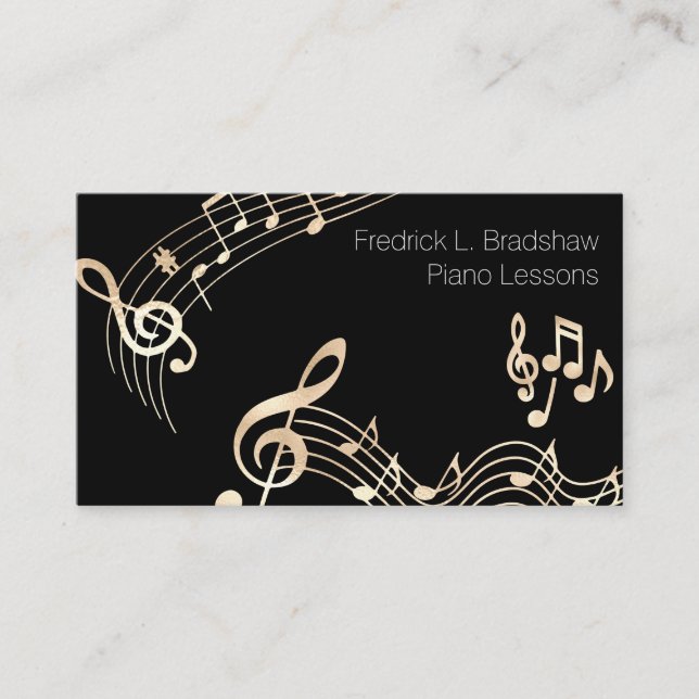 Carte De Visite Gold Music Notes sur Black (Devant)