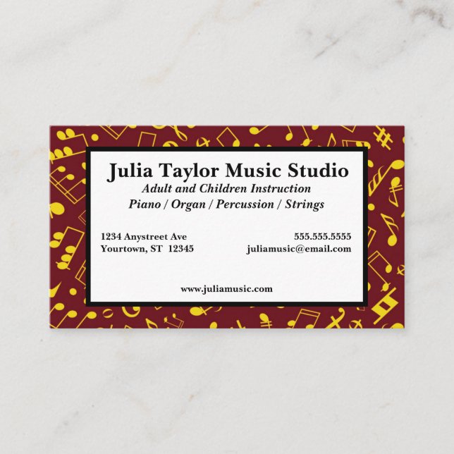 Carte De Visite Gold Musical Notes Musique Enseignant Musicien DJ (Devant)