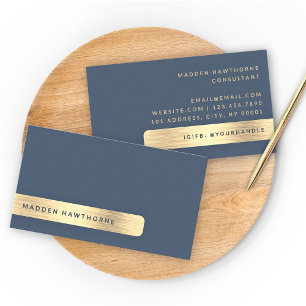 Carte De Visite Gold Navy Bleu Moderne Simple Élégant Métal Brossé