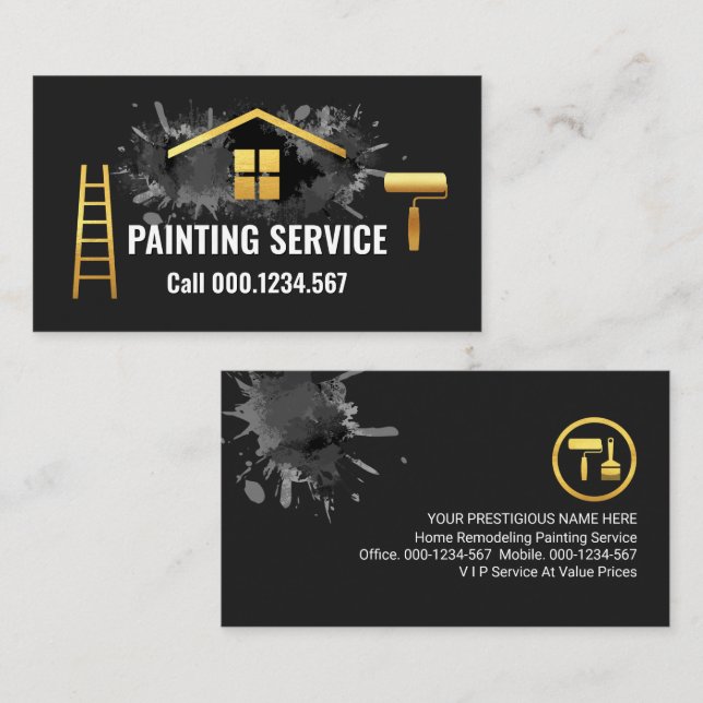 Carte De Visite Gold Painting Brush Ladder Paint Splatter (Devant / Derrière)