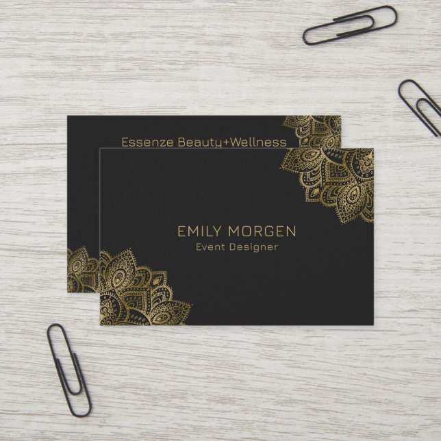 Carte De Visite Gold Paisley Mandala Sur Dar Grey (Devant/Arrière en situation)