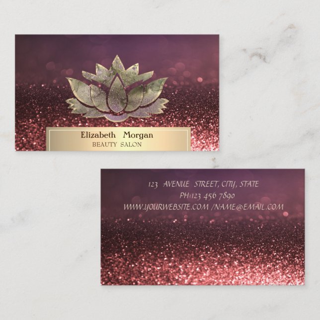 Carte De Visite Gold Parties scintillant Chic Lotus Bokeh Beauty S (Devant / Derrière)