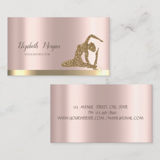 Carte De Visite Gold Parties scintillant fille Rose Gold Yoga (Devant / Derrière)