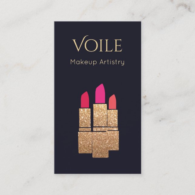 Carte De Visite Gold Parties scintillant Lipstick Maquillage Artis (Devant)