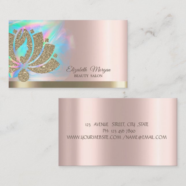 Carte De Visite Gold Parties scintillant Lotus Holographic Ink Ros (Devant / Derrière)