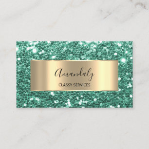 Carte De Visite Gold Parties scintillant QR Code Logo Mint Green E