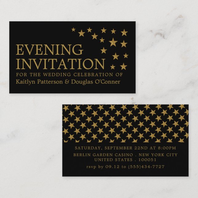 Carte De Visite Gold Parties scintillant Stars, Evénement du soir  (Devant / Derrière)