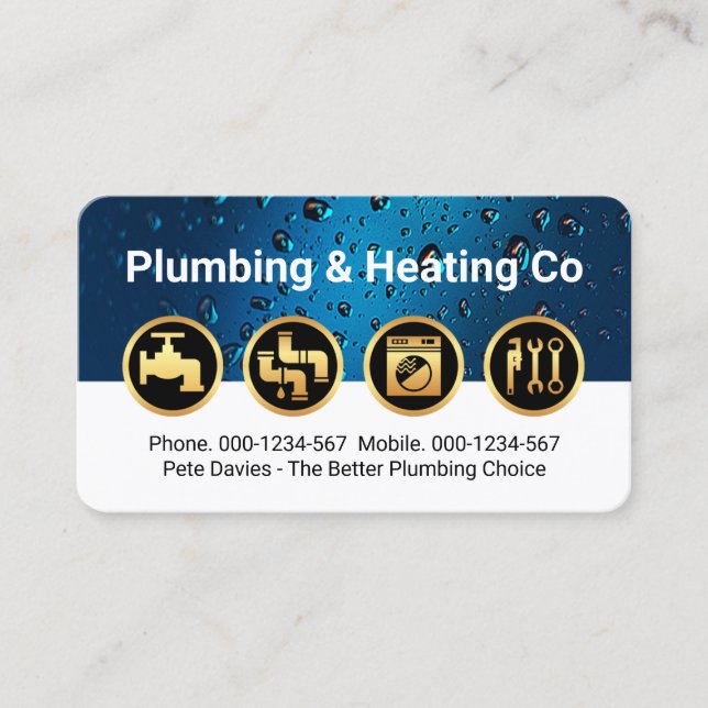 Carte De Visite Gold Plumbing Icons on Waterdrop Layer (Devant)