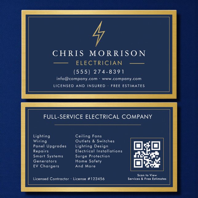 Carte De Visite Gold QR Code Electrician Electrical Contractor  (Créateur téléchargé)