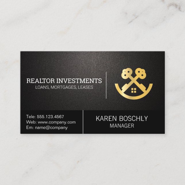 Carte De Visite Gold Real Estate House and Keys (Devant)