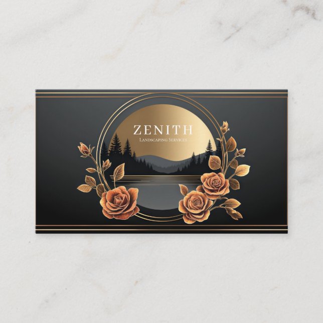 Carte De Visite Gold Rose Floral and Midnight Mountain Scene (Devant)