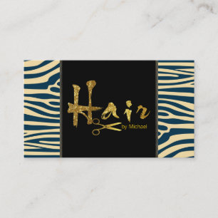 Carte De Visite Gold Script Hair Styliste Modern Zebra Skin #3