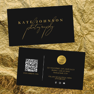 Carte De Visite Gold Signature Script QR Code Médias sociaux