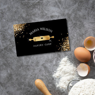 Carte De Visite Gold Social Media Icônes Pâtisserie Chef Rolling P