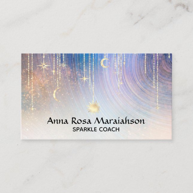 Carte De Visite *~* Gold Sparkle Moon Sun Celestial Stars Rainbow (Devant)