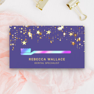 Carte De Visite Gold Stars Confetti Rose Purple Toothbrush Dentist