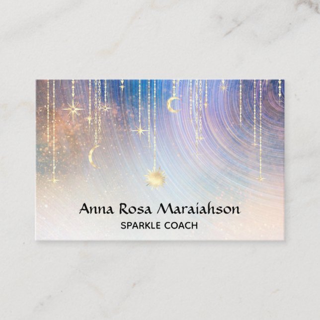 Carte De Visite *~* Gold Stars Sparkle Moon Sun Celestial Rainbow (Devant)