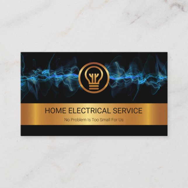 Carte De Visite Gold Stripe Blue Electric Lightning Electrician (Devant)