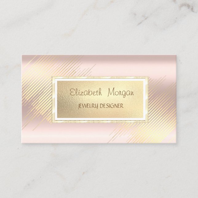 Carte De Visite Gold Stripes, Frame Rose Gold Jewelry Designer (Devant)