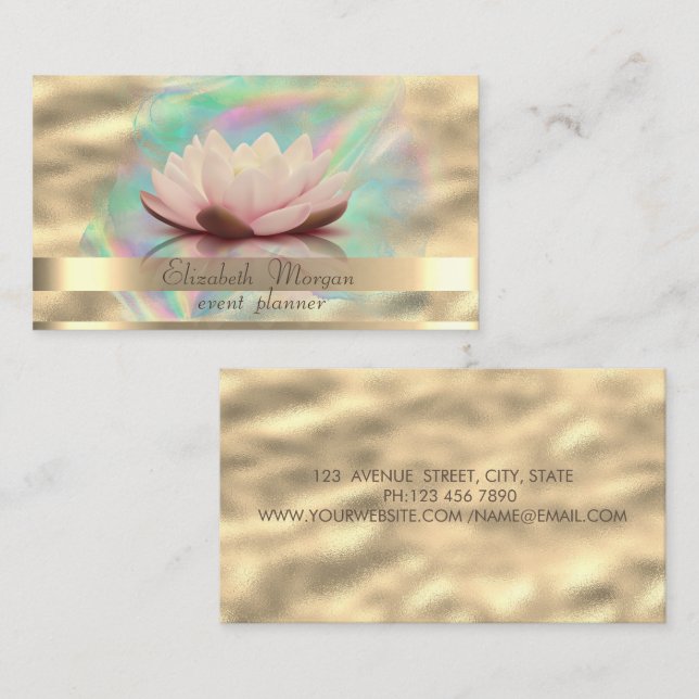 Carte De Visite Gold Stripes Ombre Holographique Encre Lotus Gold (Devant / Derrière)