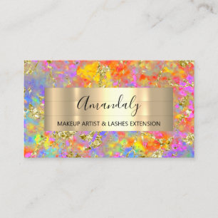 Carte De Visite Gold Strokes Beauty Shop Holographic Pink