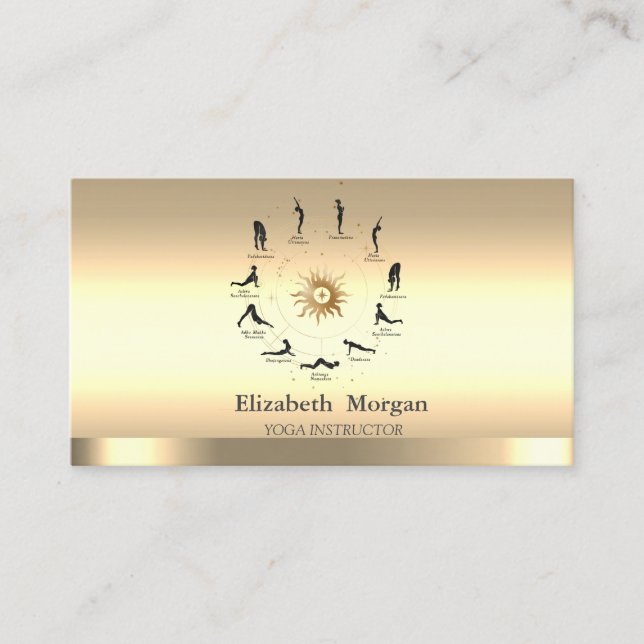 Carte De Visite Gold Sun Girl Silhouette Yoga Instructeur (Devant)