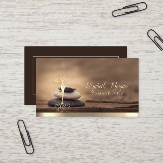Carte De Visite Gold Tree Woman Silhouette,Zen Stones Brown (Devant/Arrière en situation)