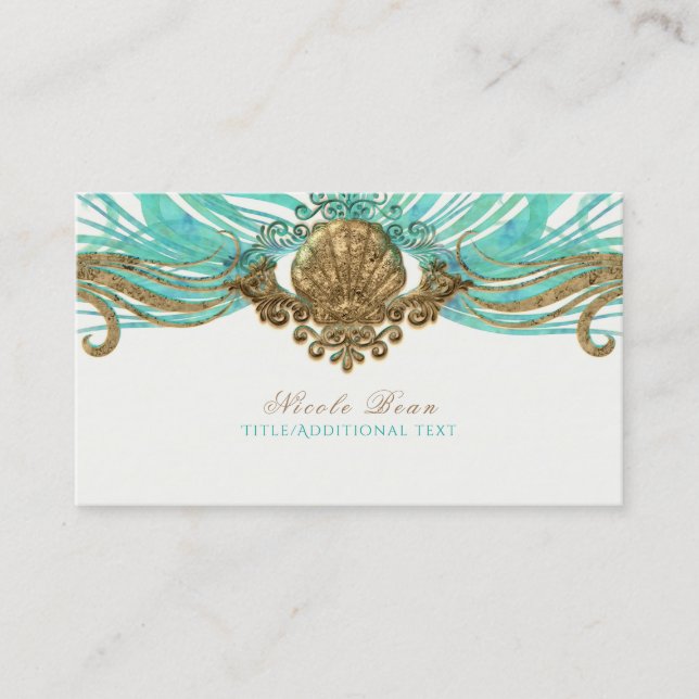 Carte De Visite Gold & Turquoise Sea Shell Glam Beach Élégant Pers (Devant)