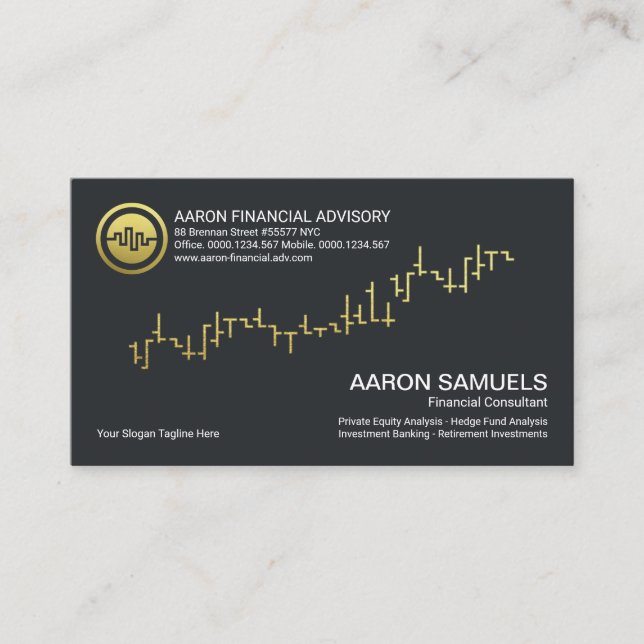 Carte De Visite Gold Uptendance Stock Graph Consultant financier (Devant)