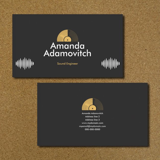 Carte De Visite Gold Vinyl Record & Sound Waves (Gold Vinyl Record & Sound Waves Business Card)