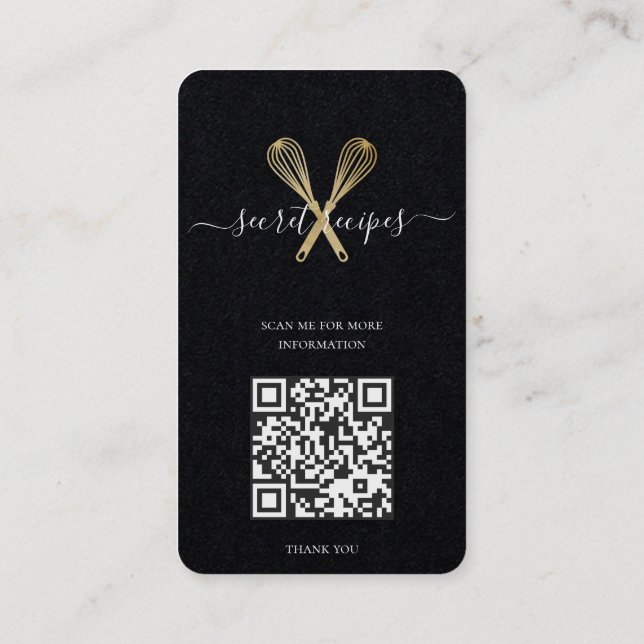Carte De Visite Gold Whisk Bakery Chef Traiteur modifiable Code Qr (Dos)