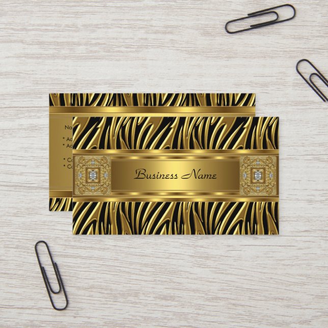 Carte De Visite Gold Wild Zebra Black Jewel Look Image (Devant/Arrière en situation)