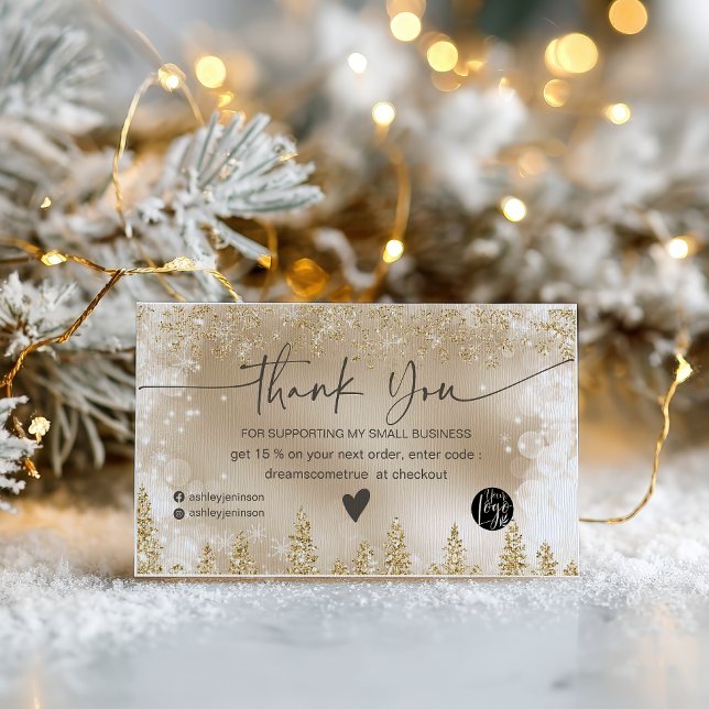 Carte De Visite Gold Winter Snowflake Noël Ordre Merci (Gold Winter Snowflake Christmas Order Thank You Business Card)