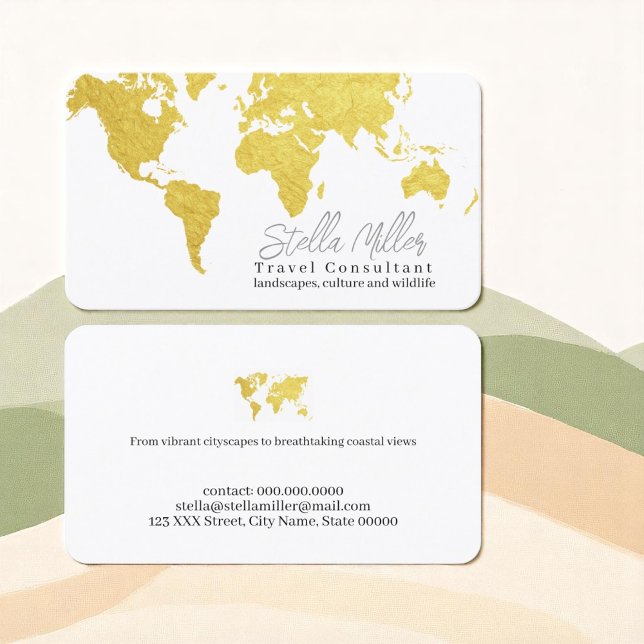 Carte De Visite Gold World Map Travel Consultant (Créateur téléchargé)
