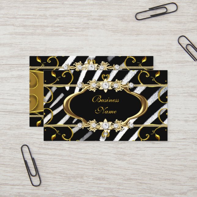 Carte De Visite Gold Zebra Black White Jewel Image (Devant/Arrière en situation)