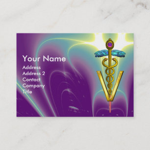Carte De Visite GOLDEN CADUCEUS VETERINARY SYMBOLE / Purple teal