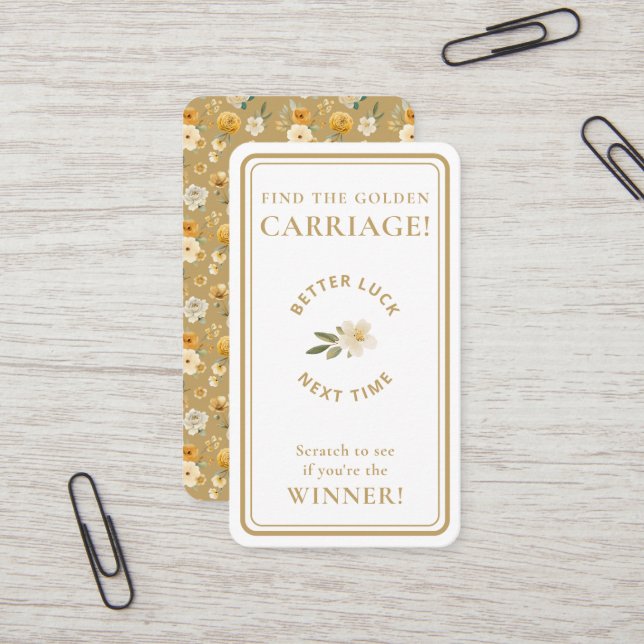 Carte De Visite Golden Carriage Scratch-Off Neutral Non-Winner  (Devant/Arrière en situation)
