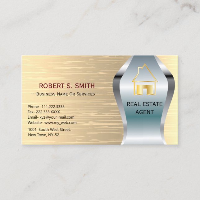 Carte De Visite Golden Elegant Metallic Agent immobilier (Devant)