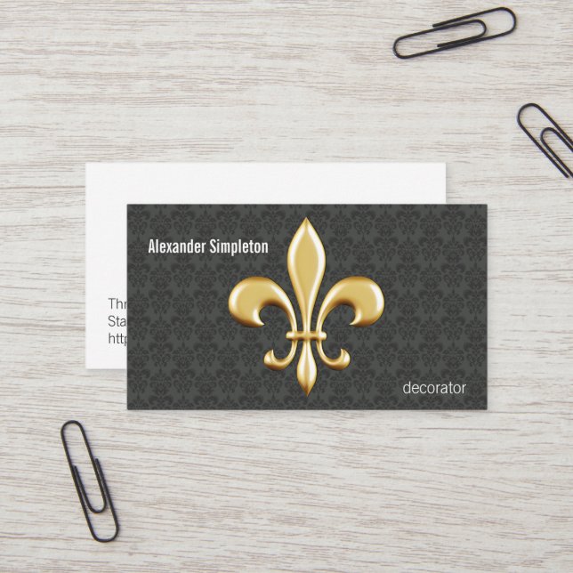 Carte De Visite Golden Fleur De Lis sur la damassé (Devant/Arrière en situation)