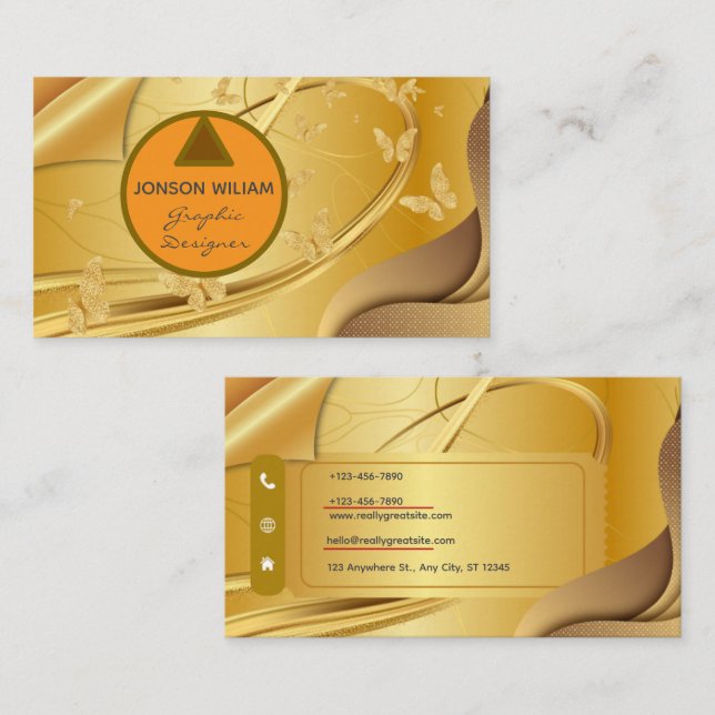 Carte De Visite Golden Graphic Designer Business Card | Minimalist (Devant / Derrière)