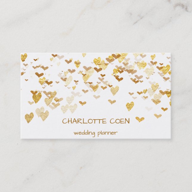 Carte De Visite Golden Hearts Confetti Blanc Delicate Glam (Devant)