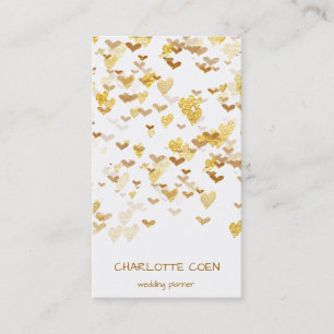Carte De Visite Golden Hearts Confetti Blanc Delicate Glam