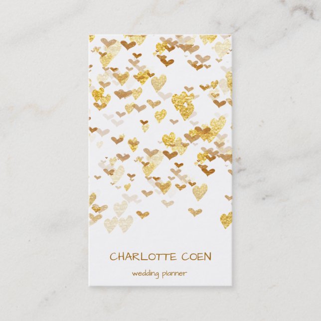 Carte De Visite Golden Hearts Confetti Blanc Delicate Glam (Devant)