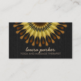 Carte De Visite Golden Lotus Flower Black Wood Yoga Massage de san