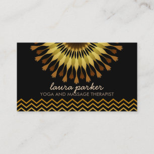 Carte De Visite Golden Lotus Flower Chevron Yoga Massage de santé