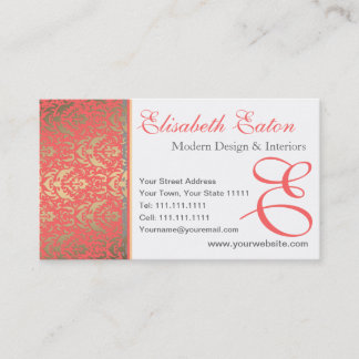 Carte De Visite Golden Peach Shimmer Damask Elegant Woman
