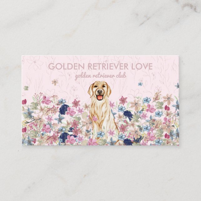 Carte De Visite Golden Retriever Chien Floral modifiable (Devant)